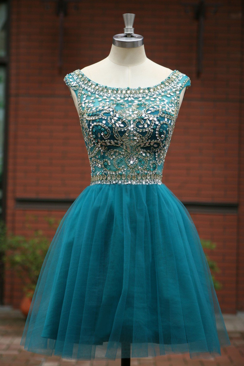 Blue Homecoming Dress Short Prom Gown Tulle Beads Open Back Homecoming Gowns JS910