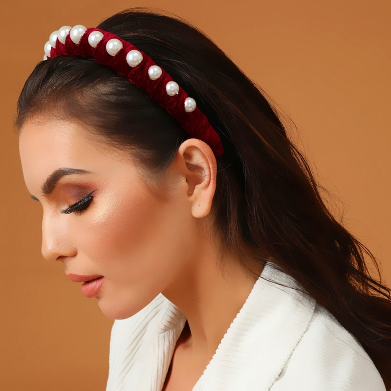 Velvet Pearl Headband Women Knot Bezel Fashion Headpieces