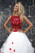 A-Line Applique White Light Long Bateau Sleeveless Two Piece lace Prom Dresses UK JS391