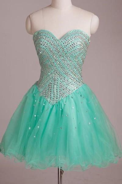 Mint organza sequins sweetheart sequins short homecoming dress JS391