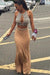 Champagne chiffon rhinestone two pieces sexy long prom dresses