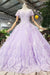 Unique Short Sleeve Lilac Ball Gown Appliques Beading Prom Dress Quinceanera Dress P1134