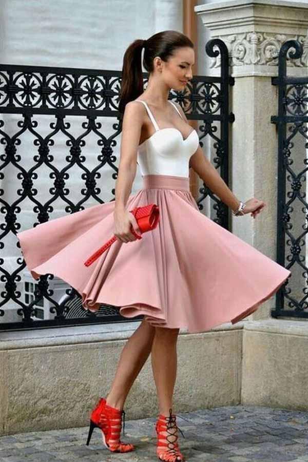 A Line Spaghetti Straps Sweetheart Blush Pink with Pleats Short Homecoming Dresses