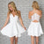 White Satin Spaghetti Straps Short Mini White V neck Homecoming Dresses JS103