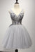 V Neck Tulle Appliqued Homecoming Dresses Sweetheart Beaded Shape Short Prom Dresses