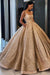 Ball Gown Prom Dress with Pockets Beads Sequins Floor-Length Gold Quinceanera Dresses