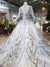 Stunning Light Blue Long Sleeve Wedding Dresses High Neck Quinceanera Dresses JS772