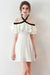 Chic Halter A Line Simple White Off the Shoulder Chiffon Cheap Short Homecoming Dress JS751