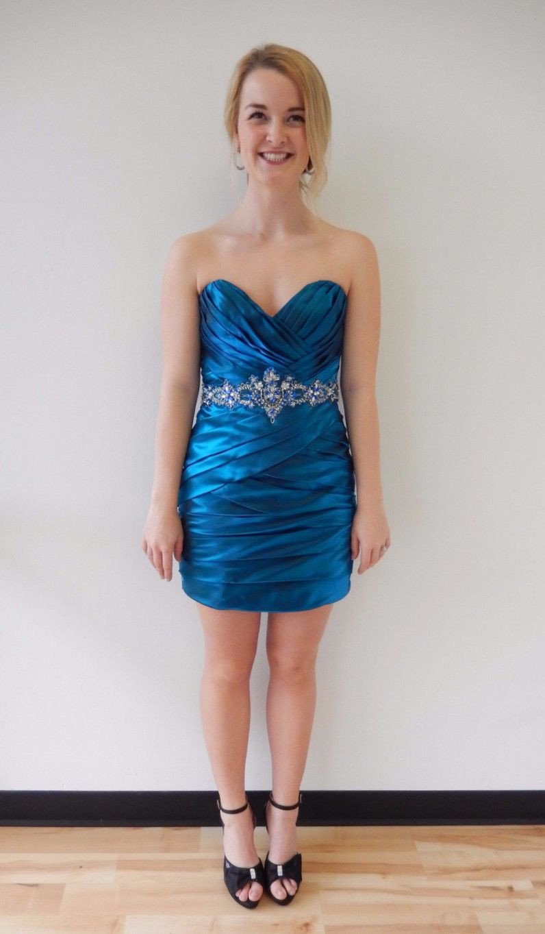 Sexy Satin Short Sweetheart Royal Blue Mermaid Strapless Pleat Homecoming Dresses JS797