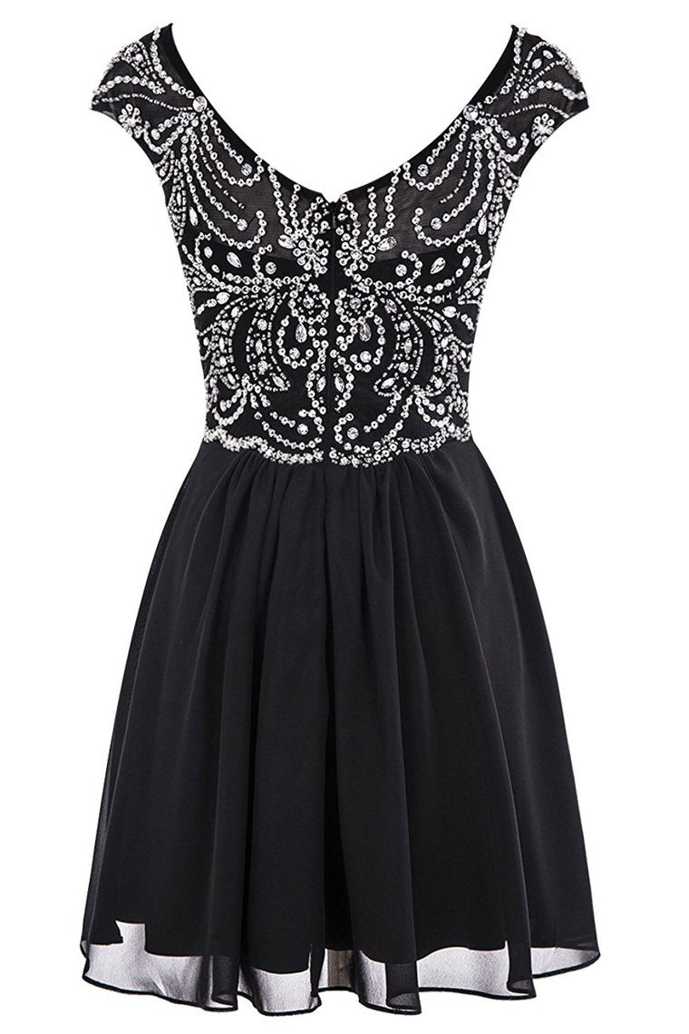 Chiffon Homecoming Dresses Scoop Beaded Bodice Short/Mini A Line