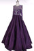 Long Sleeves Scoop Beaded Bodice Taffeta A Line Prom Dresses