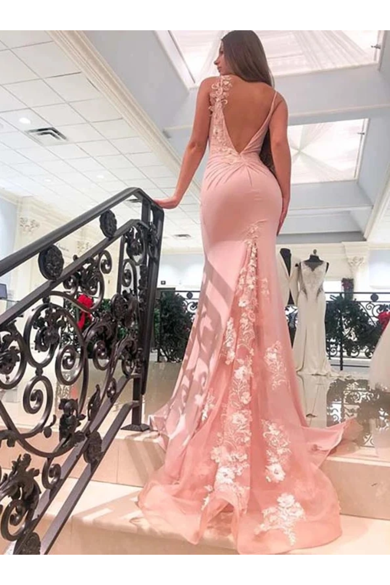 Mermaid V Neck Spaghetti Straps Long Prom Dresses Appliques Party Dress Chiffon And SJSPFT7D7JQ