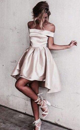 Sexy Off the Shoulder Light Champagne Prom Dress Short Prom Dresses Homecoming Dress JS701