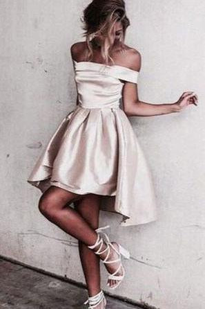 Sexy Off the Shoulder Light Champagne Prom Dress Short Prom Dresses Homecoming Dress JS701