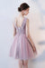 Princess Pink A Line V Neck Flowers Tulle Lace up Short Mini Homecoming Dresses JS877