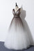 Elegant A Line Long Tulle V Neck Straps Prom Dresses, Lace up Party Dresses SJS15147