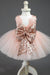 Cute Lace Pink V Back Flower Girl Dress with Bowknot, Round Neck Child Dresses SJS15574