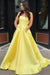 Charming A Line Yellow Satin Strapless Beads Party Dresses with Pockets SJS15568