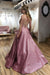 Unique A line Pink Sequins Spaghetti Straps Prom Dresses, Evening SJS20450