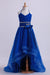 Dark Royal Blue Halter A Line High Low Flower Girl Dresses Beaded Tulle