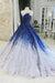 Ombre Ball Gown Royal Blue Prom Dresses With Appliques, Long V Neck Quinceanera Dresses SJS15275