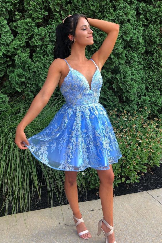 '-Up Sequined Sky Blue With Homecoming Dresses Lace Pearl Flowers CD16431