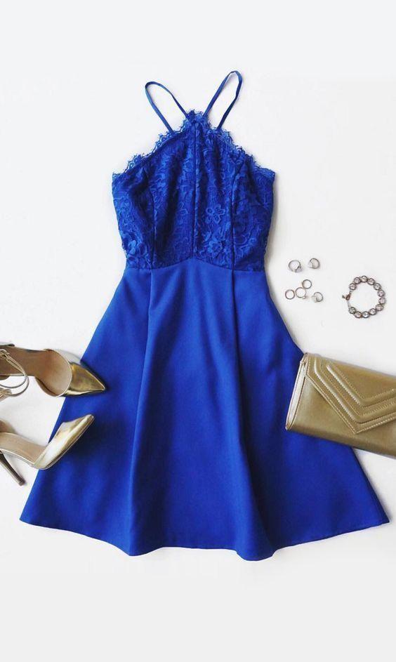 , Short Dresses, Gowns, Fitted Mira Royal Blue Lace Homecoming Dresses Party Dress CD2024