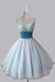 , Vintage Short V-Neck 50s Light Sky Blue Party Dress Kailyn Homecoming Dresses Chiffon CD2259