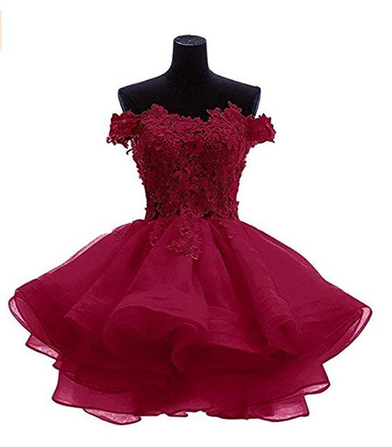 , Sexy Off Shoulder Kamari Homecoming Dresses Burgundy Puffy Short CD9066