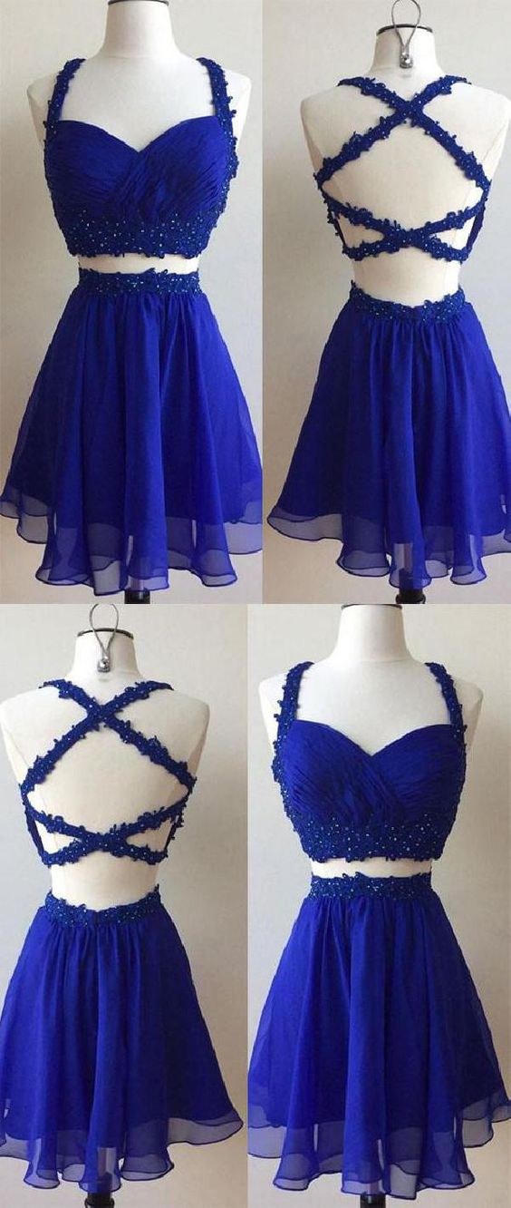 , Blue Dress, Cute , Homecoming Dresses Irene Two Piece CD99