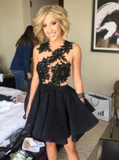 Black Short Appliques Sleeveless Backless Prom Dress Homecoming Dresses pst0967