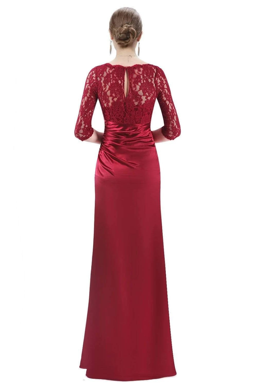 Elegant 3/4 Sleeve Lace Burgundy Formal Dresses Bateau Mermaid Evening Dresses SJS15142