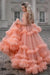 Gorgeous Ball Gown Spaghetti Straps Tulle Ruffles V Neck Prom Dresses with Sequins SJS15519