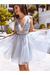 A Line V Neck Short Homecoming Dresses Tulle With Beads