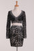 Two-Piece V Neck Long Sleeves Cocktail Dresses Column Lace Short/Mini