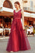 Elegant V Neck Burgundy Beads Appliques Lace Evening Dresses, Long Prom Dresses SJS15211