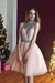 Cute Pearl Pink Tulle Appliques Silver Beads V Neck Short Homecoming Dresses JS880