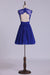 Homecoming Dresses Scoop Chiffon Dark Royal Blue Short