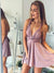 A-Line Deep V-Neck Backless Short Blush Pleats Open Back Convertible Homecoming Dress JS661