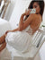 A-Line Spaghetti Straps Lace up V Neck Sleeveless Short White Lace Homecoming Dress JS766