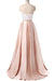 Simple Two Pieces Pink Halter Long Sleeveless Pleated Backless A-Line Prom Dresses UK JS366