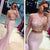 Pale Pink Two Pieces Long Sleeves Lace Mermaid See Through Jewel Neckline Prom Dresses JS201