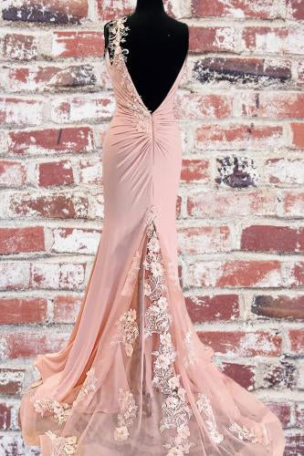 Unique Mermaid V Neck Spaghetti Straps Pink Prom Dresses, Cheap Party Dress SJS15605