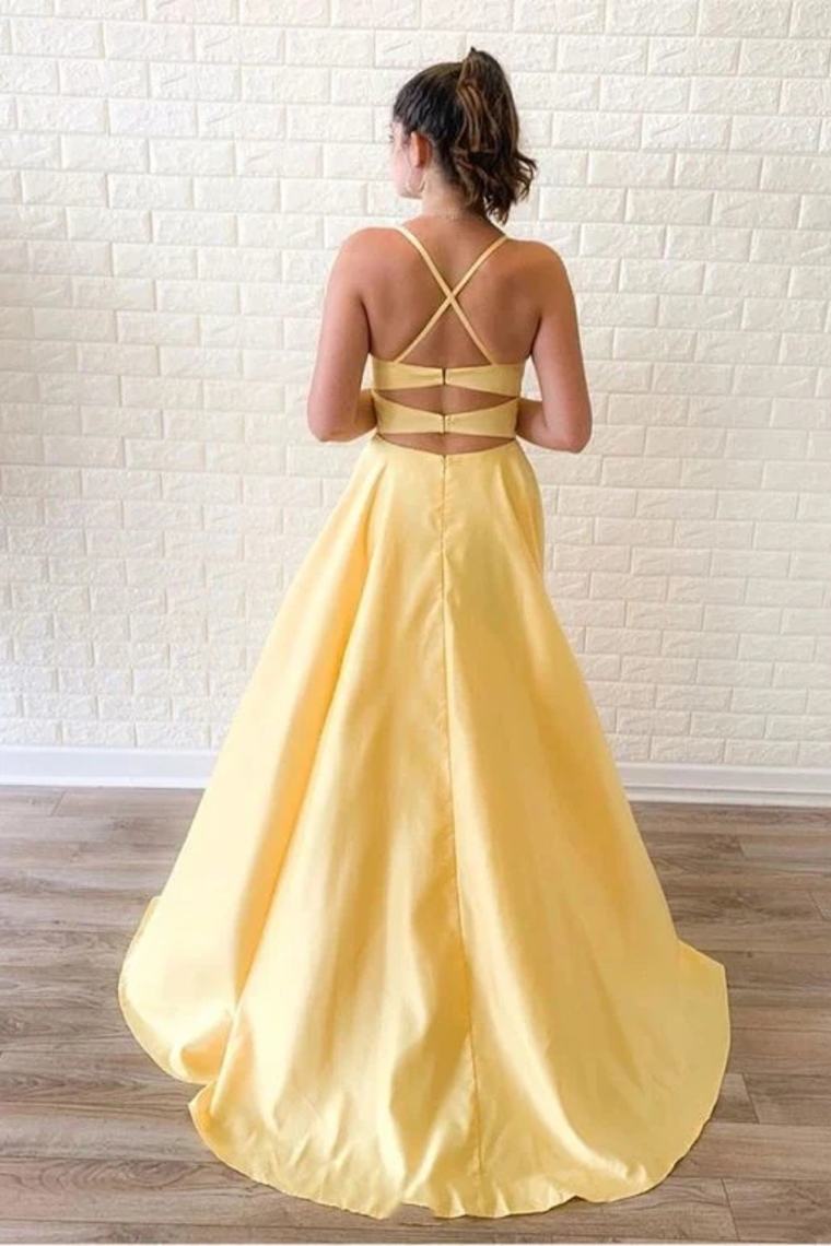 Simple Sleeveless Split Long Prom Dresses Cheap Sweep Train Evening SJSP596T9CJ