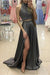 Two Pieces Gray Beading Long A-Line Front Split Elegant Prom Dresses For Teens