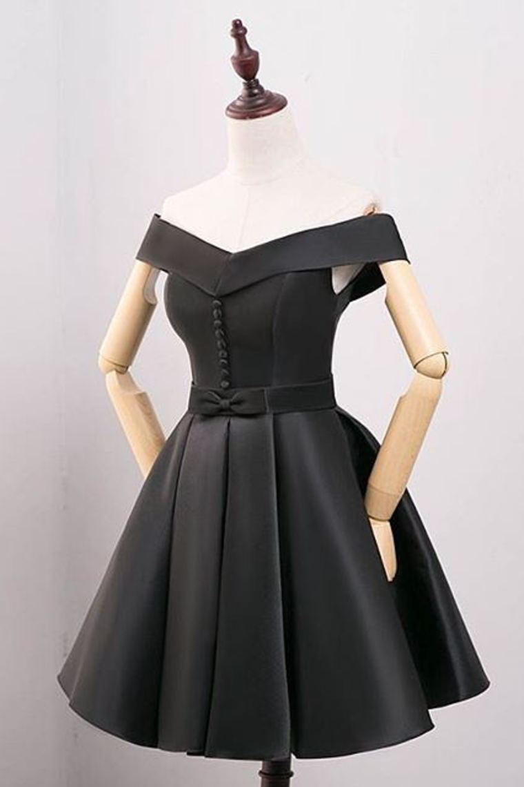 Off The Shoulder Cocktail Dresses A Line Satin Lace Up Back Black