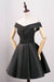 Off The Shoulder Cocktail Dresses A Line Satin Lace Up Back Black