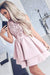 Pretty Bateau Short Blush Pink Scoop Satin Lace Appliques Homecoming Dresses JS16