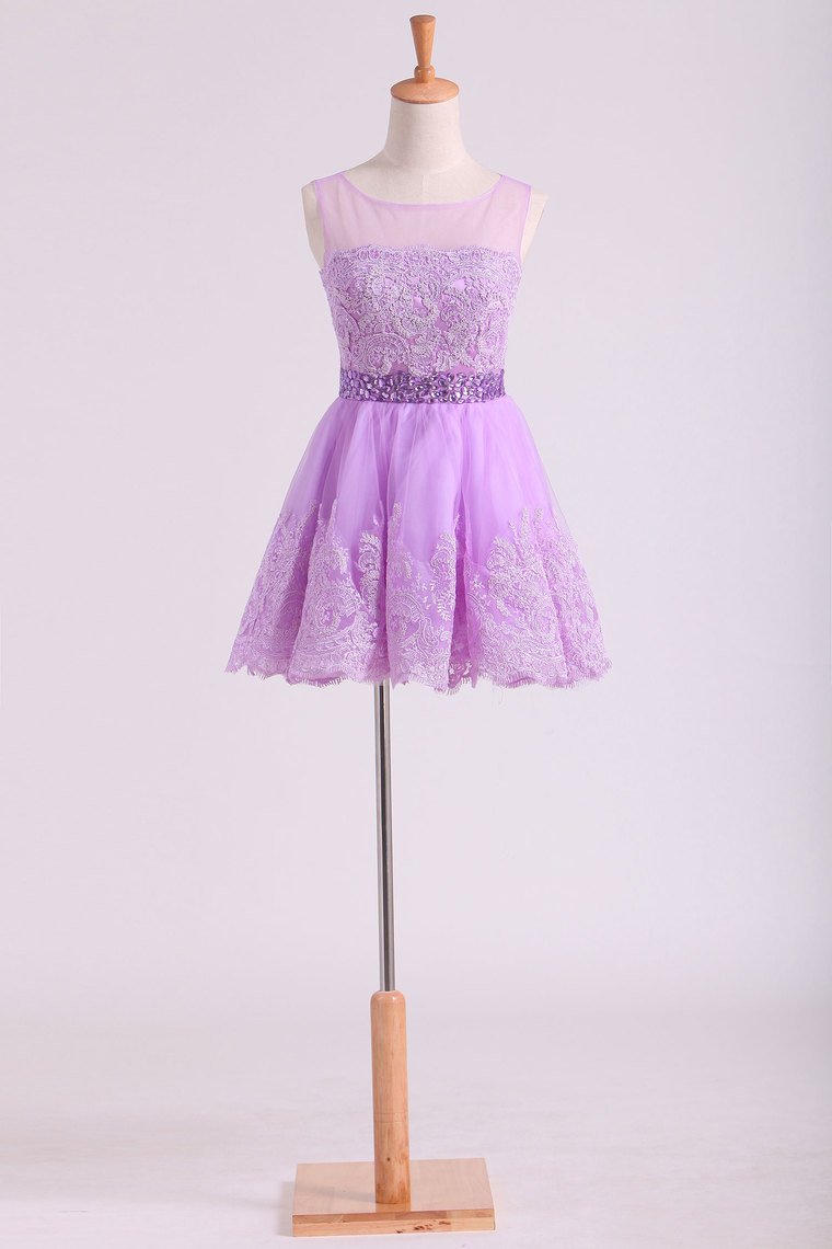 2024 Scoop Tulle Homecoming Dresses A-Line  With Applique Short/Mini