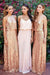 Cheap Pink Lace Sparkly Sequin Gold Mismatched Bridesmaid Dresses, Long Prom Dresses SJS15129